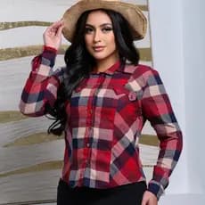 Camisa Social xadrez Feminina blusa flanelado confortável e elegante manga longa