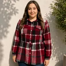 Camisa Xadrez Feminina Manga Longa Casual Confortável com Botões Frontais e Caimento Moderno