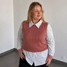 Colete Suéter feminina Plus Size com Camisa Listrada Elegante dois  en uma  peça