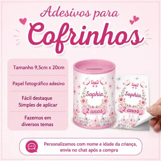 Rótulo Adesivo para Cofrinho Jardim Personalizado | Festa Infantil | Aniversário | Lembrancinha