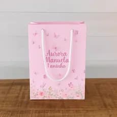 Sacolinha Personalizada Jardim Borboletas Rosa | Pegue e Monte | Lembrancinhas | Festa infantil | Aniversário