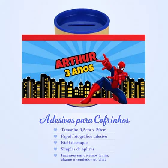 Rótulo Adesivo para Cofrinho Homem Aranha | Festa Infantil | Aniversário | Lembrancinha