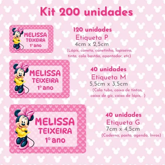 Etiquetas Escolares Minnie Rosa | Volta às Aulas | Material Escolar | Etiqueta para Lápis Caneta Caderno