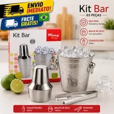 Kit Bar em Aço Inox 3 Peças | Coqueteleira + Balde de Gelo + Pegador