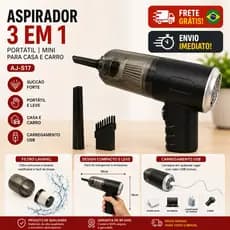 Mini Aspirador de Pó Portátil Automotivo Casa Sem Fio 3 em 1 Recarregável Potente 6000Pa