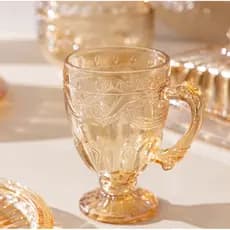 Conjunto 6 Canecas C/Pé Vidro Cristal Âmbar Dourada 190ml Taças Ambar Xicaras cafe cha cappuccino