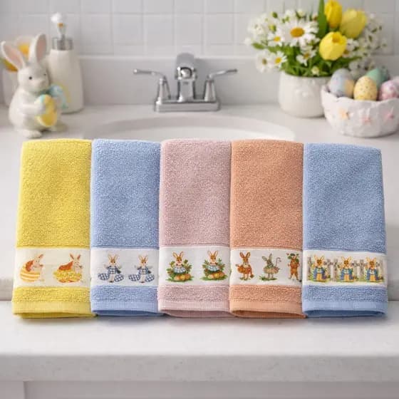 Kit 5 Toalha Lavabo de Páscoa 26x47cm 100% Algodão