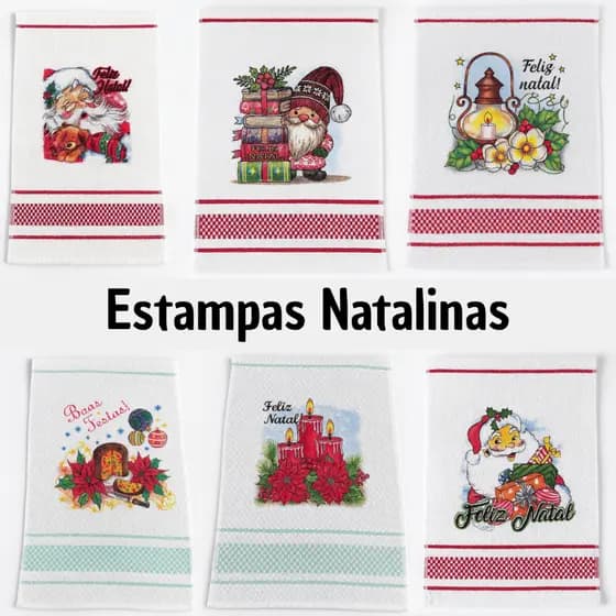 Kit 10 Pano De Prato Estampas Natalinas 100% Algodão