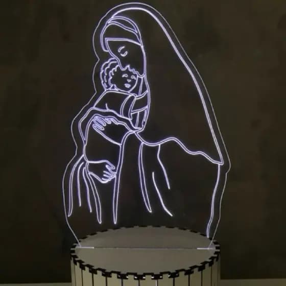 Luminária De Mesa Abajur Led Santa Nossa Senhora Menino Jesus Decoração Religioso Santinha