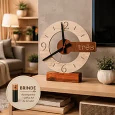 Relógio De Mesa Madeira Decoração Sala de Estar Escritório Relogio Diferenciado Luxo Grande 30cm