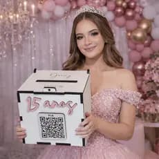 Caixa Cofrinho 15 Anos Personalizada com QR Code Pix – Festa Debutante Personalizada com Nome