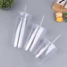 lovelycactushg Copo Transparente Com Canudo , Reutilizável , Camada Dupla , Garrafa De Água Para Café , Leite , Faça Voc