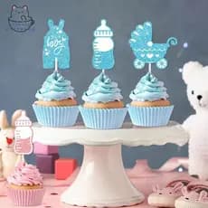 lovelycactushg 12 Peças Rosa E Azul Glitter Menino Ou Menina Cupcakes Gênero Revelando Decorações De Bolo De Festa De Be