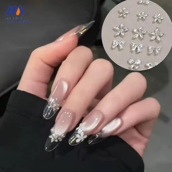 lovelycactushb 10 Pçs Brilhante Zircão Arte Do Prego Strass Encantos Bowknot Flor Unhas Flatba Artesanato Diy Decoração