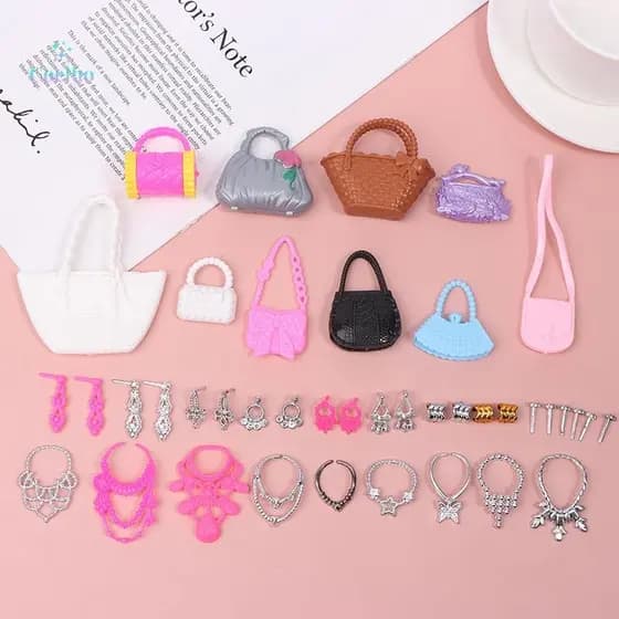 Decorador 10 Pçs Casa De Bonecas Galvanizado Coroa Colar Earstuds Pulseiras Brincos Pingente Pacote Acessórios Vestir Pr