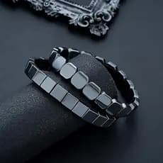 Decorador Moda Hematita Pedras Biliares Elásticas Contas Quadradas Pulseiras Para Homens Mulheres Novo
