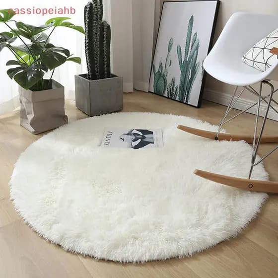 (cassiopeiahb) Tapete De Lã Fofo Para Sala De Estar Redondo De Pele Sintética Quarto Infantil Tapetes Longos De Pelúcia