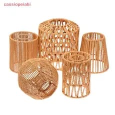 (cassiopeiabi) 1 Peça Vintage Pendurado Abajur Artesanal Tecido Para Sala De Estar Quarto Hotel Simulado Rattan Luminári