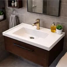 Pia para Banheiro 60x31cm Cuba Lavabo Mármore Sintético Branco Universal Alta Qualidade