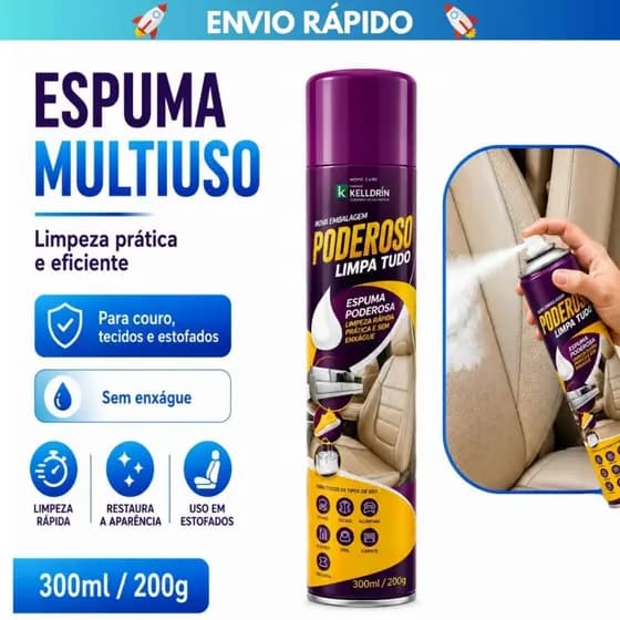Limpa Estofados Spray Multiuso 300ml Remove Manchas e Sujeiras para Carros, Sofás, Tapetes, outros