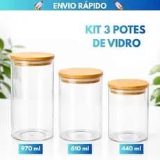 Kit 3 Potes de Vidro Herméticos - Conserva Alimentos para Uso Cozinha Casa Apartamento e Escritório