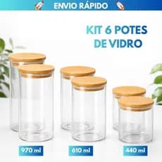 Kit 6 Potes de Vidro com Tampa de Bambu - Para Quem Ama Praticidade e Organização