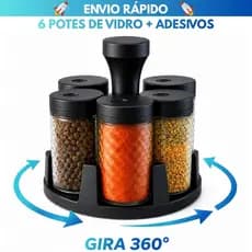 Porta Tempero Giratório com Potes de Vidro – Organizar Temperos na Cozinha - Porta Tempero Vidro