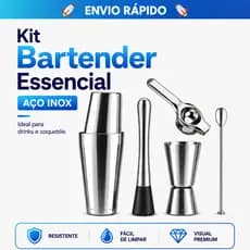Kit Caipirinha Inox Completo 820ml Bar Drinks Coqueteleira Premium Aço Inox Profissional