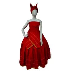 Roupa Feminina Baiana 3pçs Pomba Gira Luxo Preta e Vermelha Umbanda Candomblé