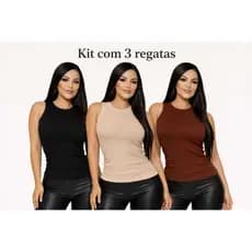KIT- 3 - Regatas Feminina canelada Ribana  Blusinha Básica