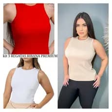 KIT- 3 - Regatas Feminina canelada Ribana  Blusinha Básica