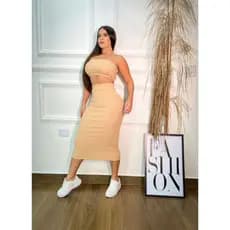 conjunto Saia Mid + top tomara que caia verão