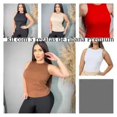 KIT- 5 - Regatas Feminina canelada Ribana  Blusinha Básica