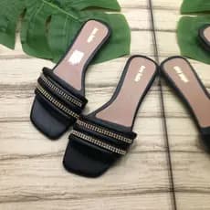 Rasteira com quatro tiras em strass, super confort