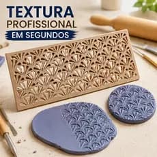 Estêncil Molde Decorativo Para Massa Polimérica Argila Cerâmica Premium Relevo Leque