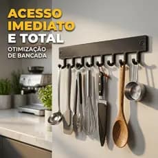 Organizador de Cozinha Parede 8 Ganchos Suporte Utensílios Premium Kit Economizador de Espaço Resistente Moderno