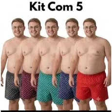 Kit com 5 Cuecas Samba Canção Plus Size em Microfibra Fria  Premium Bermuda Adulto Masculino Extra Grande.
