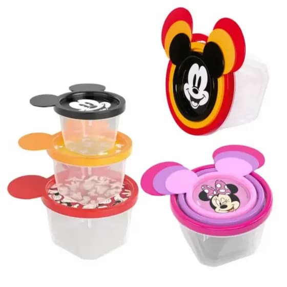 Conjunto de Potes Porta Mantimentos Disney Mickey e Minnie Comida Bebê Kids Porta Lanche Infantil Escola
