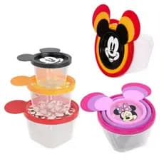 Conjunto de Potes Porta Mantimentos Disney Mickey e Minnie Comida Bebê Kids Porta Lanche Infantil Escola