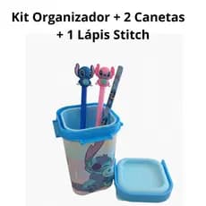 Kit Organizador Lápis Caneta Stitch Material Escolar Infantil Stitch Organizador de Mesa com Suporte para Celular