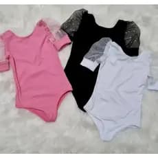 Body Manga Curta Infantil Menina Manga Tule Brilhante Bufante Roupa Infantil Menina Criança Moda Menina Princesa Fashion