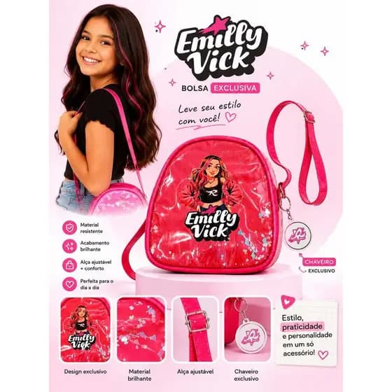 Bolsa Emilly Vick Transversal + Chaveiro Bolsa Infantil Menina Juvenil Bolsa Os Rosas