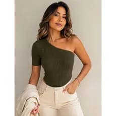 Body Feminino Um Ombro Só Mula Manca Bori Feminino Canelado Com Bojo Tamanho Único Bore