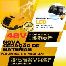Parafusadeira Furadeira de Elétrica Sem Fio Impacto 48V 2 Baterias 3 funções Kit Completo Acessórios