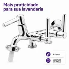 Torneira De Metal Com 3 Saídas Para Tanque E Máquina De Lavar