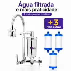 Torneira Com Filtro Cozinha Parede Gourmet Cromada + 3 Refis Extra