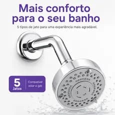 Ducha Chuveiro Articulado 5 Jatos ABS Para Aquecedor Solar E Gás