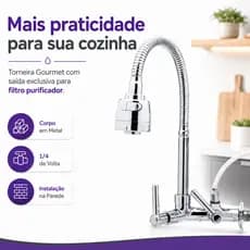 Torneira Gourmet de Parede com Saída para Filtro Purificador Metal 1/4 de Volta Dazie Metais