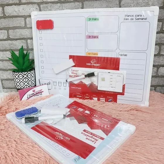 Lousa Planner Magnética ou Infantil c/ Quadro Negro no Verso - ZALLUNA SC