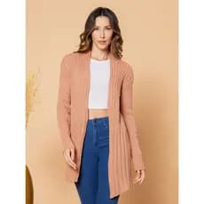 Cardigã liso kimono tricô feminina frio no inverno